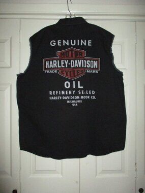 HARLEY-DAVIDSON Black Sleeveless Denim B/F Shirt 2XL